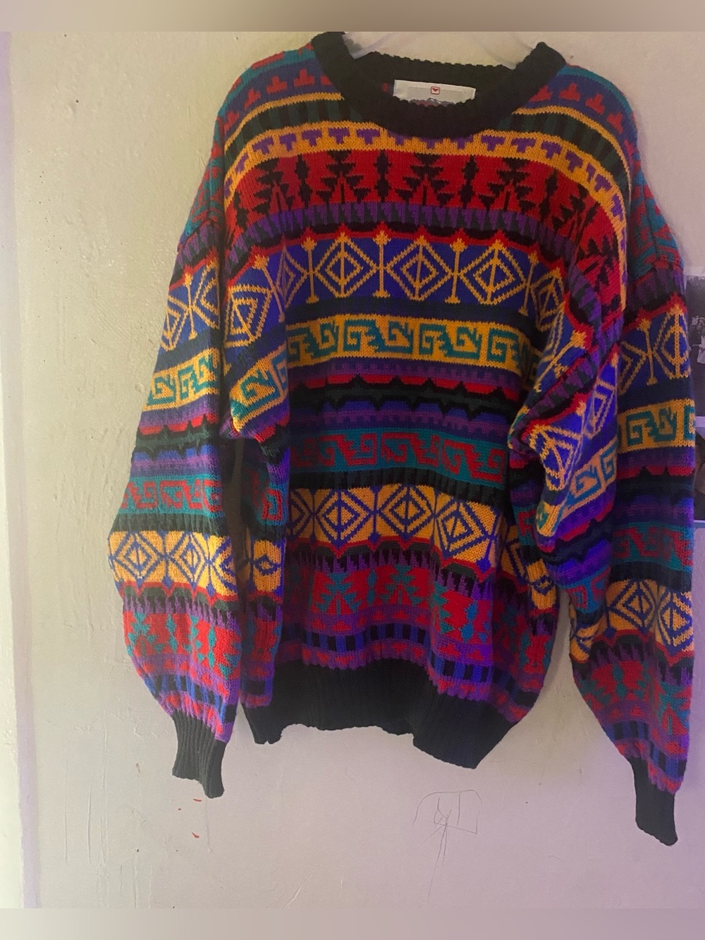 Obermeyer wild Aztec geometric crew neck wool blend Denali sweater